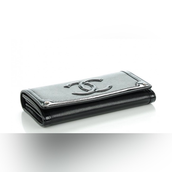@texaskat13 Chanel Caviar Patent CC Contour Flap Black Wallet Authentic EC - Picture 5 of 11